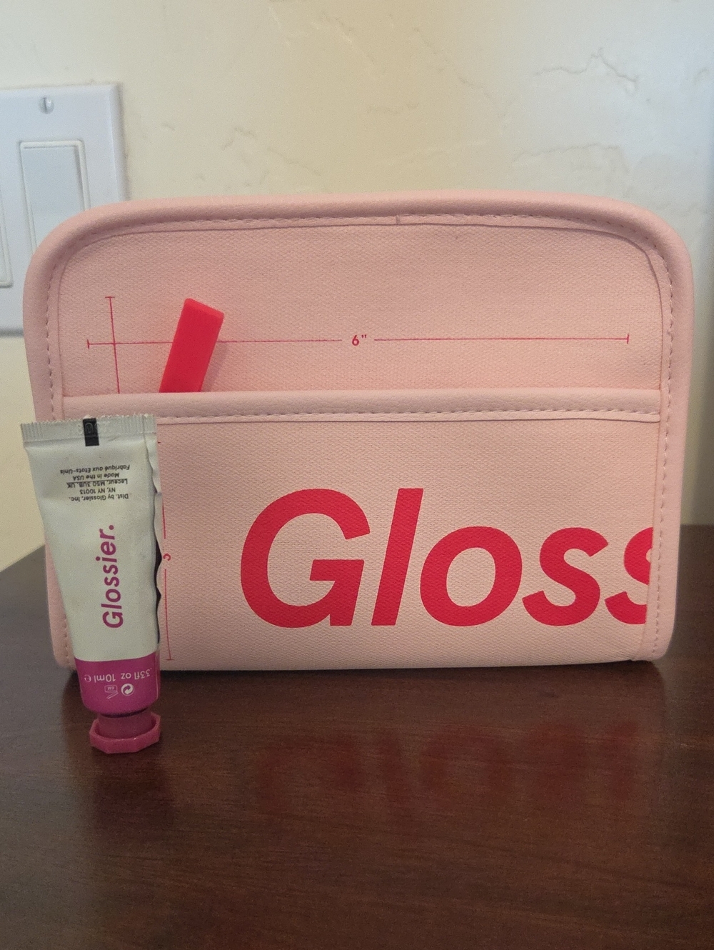 Glossier Cloud Paint In Haze & Pink Canvas Cosmetic Pouch with Hot Pink Logo Duo